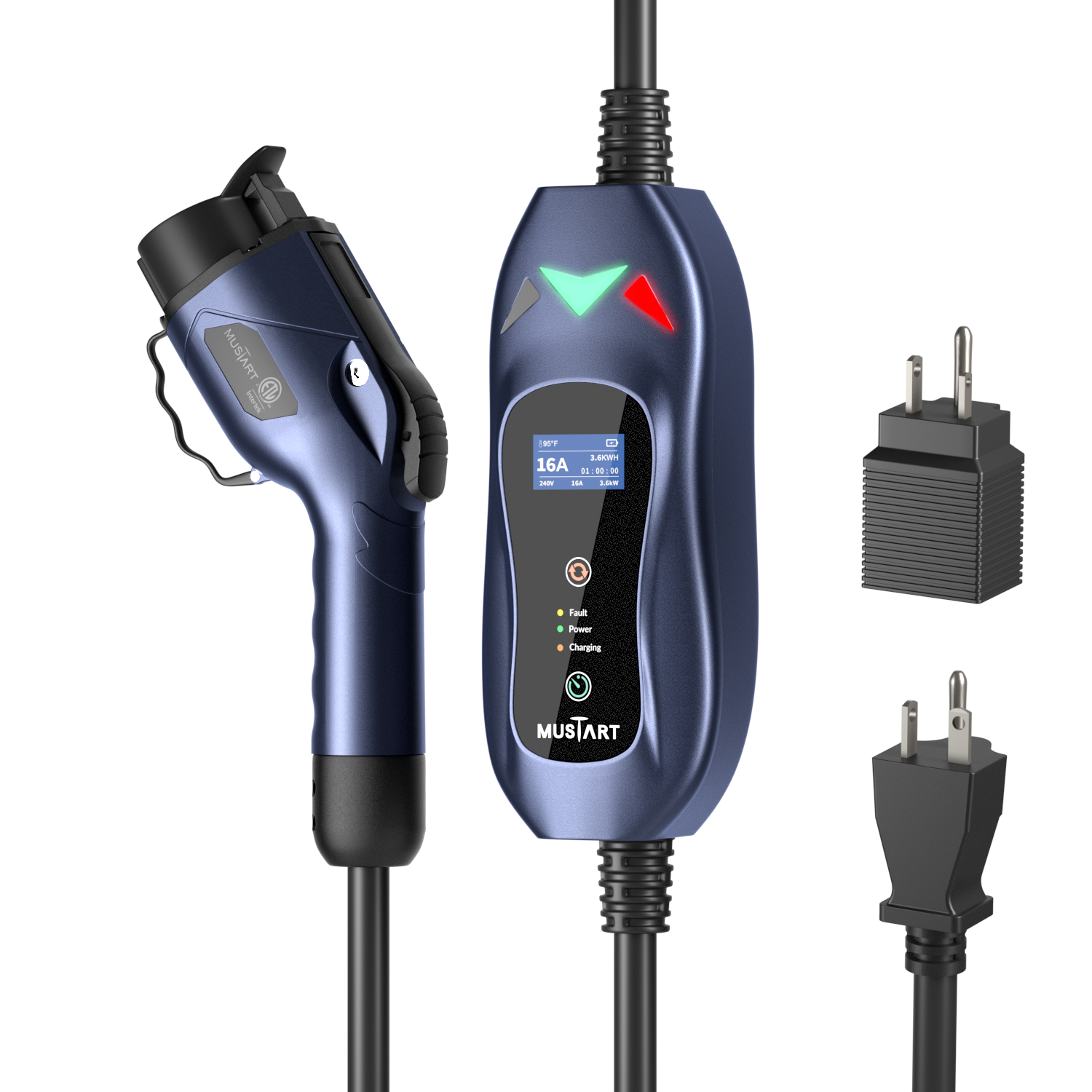 MUSTART レベル2 ポータブルEV充電器（240ボルト、25フィートケーブル、40アンペア） 40Amp NEMA14-50 : MUSTART Level 2 EV Charger, 40 Amp, 240 Volt, 25ft