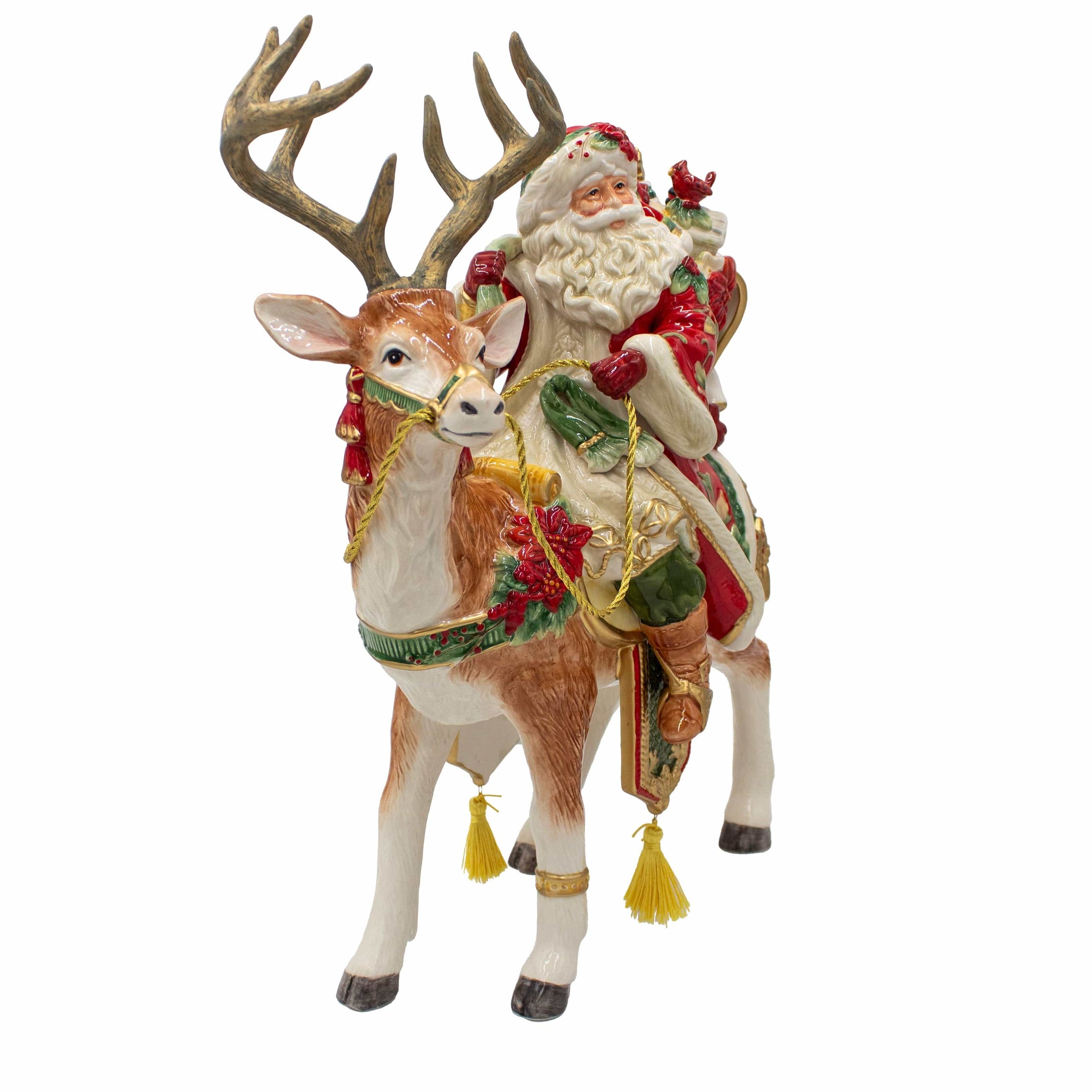Cardinal Christmas Santa and Reindeer Figurine,16.5 IN