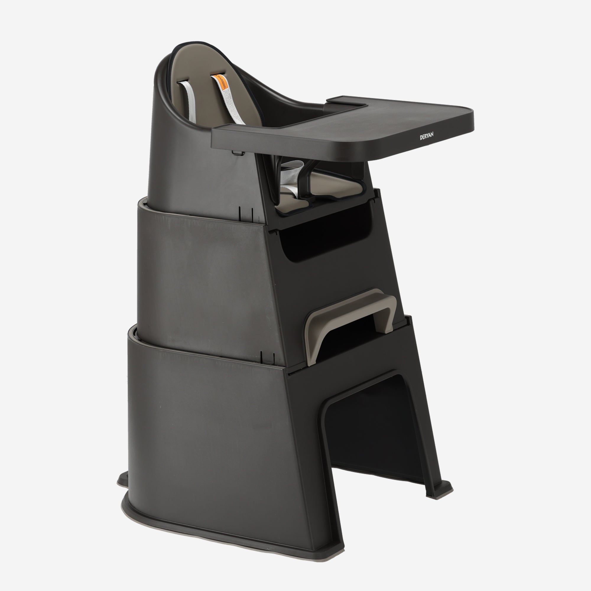 Chaise Haute évolutive DERYAN Curve - De La Naissance à 50 Kg - Réglable, Pliante - Avec Transat Et Coussin - Bois Noir